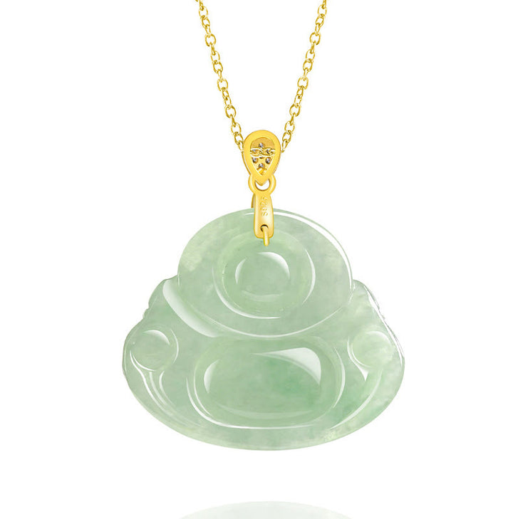 Collier Buddha Stones rieur en jade naturel, pierre de Bouddha, symbole de chance et de prospérité, chaîne en acier titane. - image 4