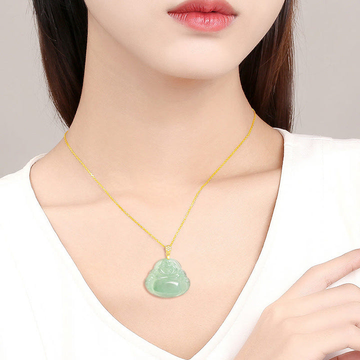 Collier Buddha Stones rieur en jade naturel, pierre de Bouddha, symbole de chance et de prospérité, chaîne en acier titane. - image 10
