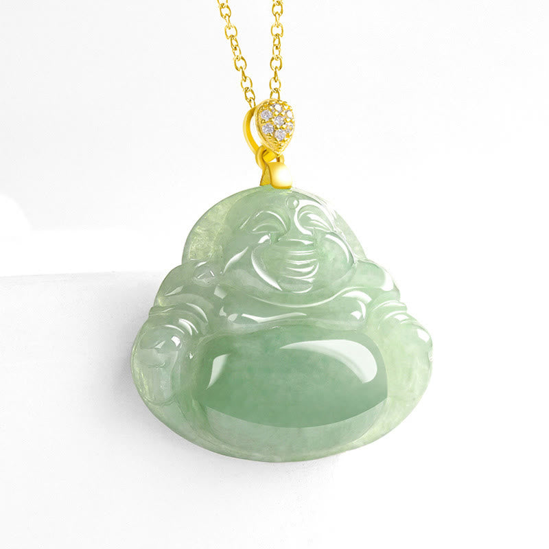 Collier Buddha Stones rieur en jade naturel, pierre de Bouddha, symbole de chance et de prospérité, chaîne en acier titane. - image 2
