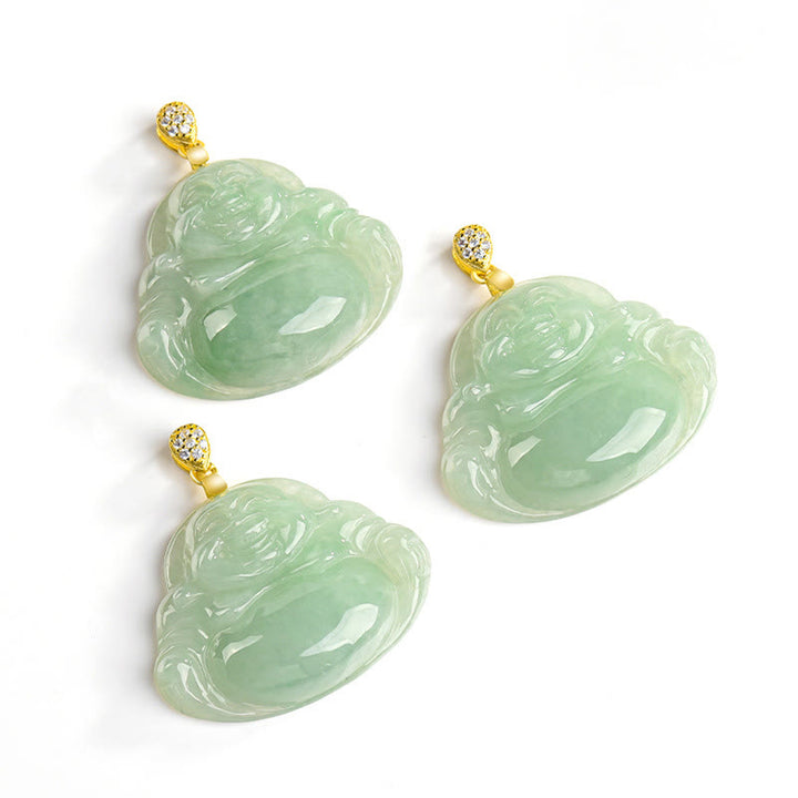 Collier Buddha Stones rieur en jade naturel, pierre de Bouddha, symbole de chance et de prospérité, chaîne en acier titane. - image 9