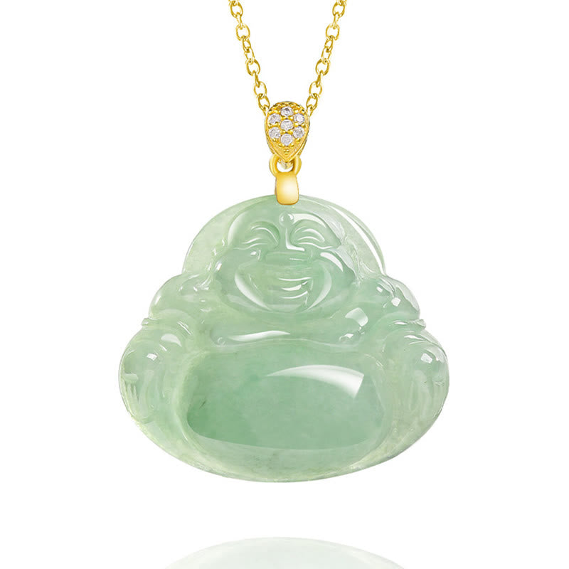 Collier Buddha Stones rieur en jade naturel, pierre de Bouddha, symbole de chance et de prospérité, chaîne en acier titane. - image 7