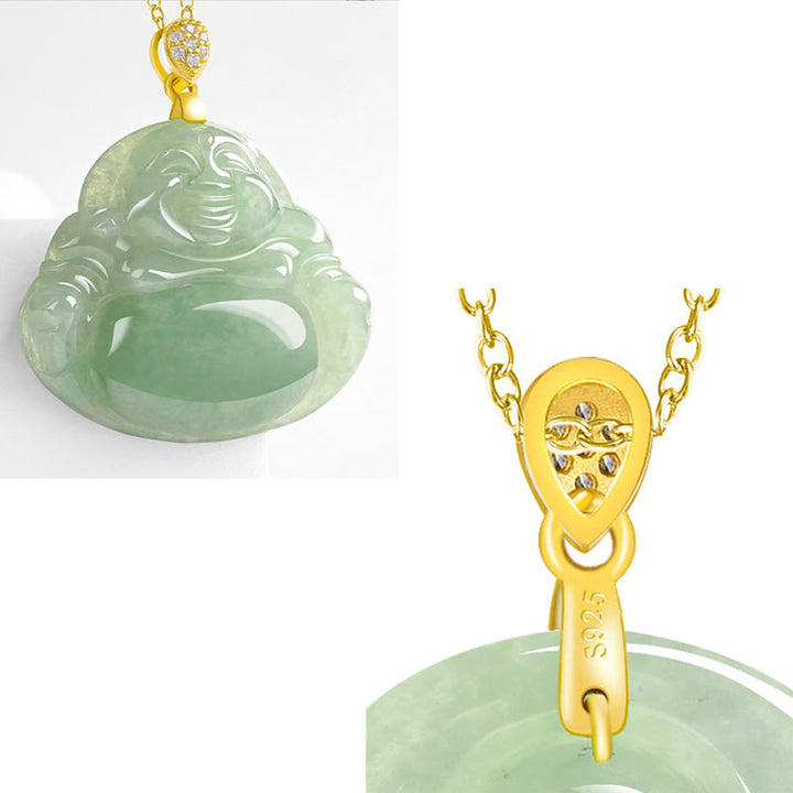 Collier Buddha Stones rieur en jade naturel, pierre de Bouddha, symbole de chance et de prospérité, chaîne en acier titane. - image 8