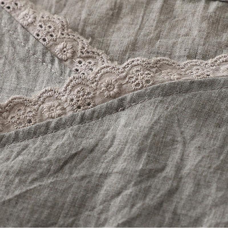 Buddha Stones vintage en coton et lin pour femme, col en V, sans manches, avec lacets latéraux et dentelle - image 11