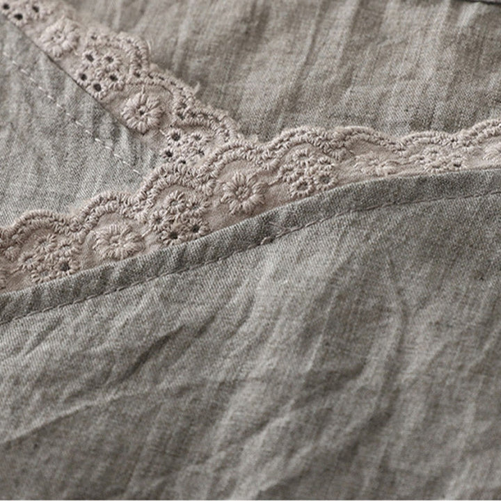 Buddha Stones vintage en coton et lin pour femme, col en V, sans manches, avec lacets latéraux et dentelle - image 11