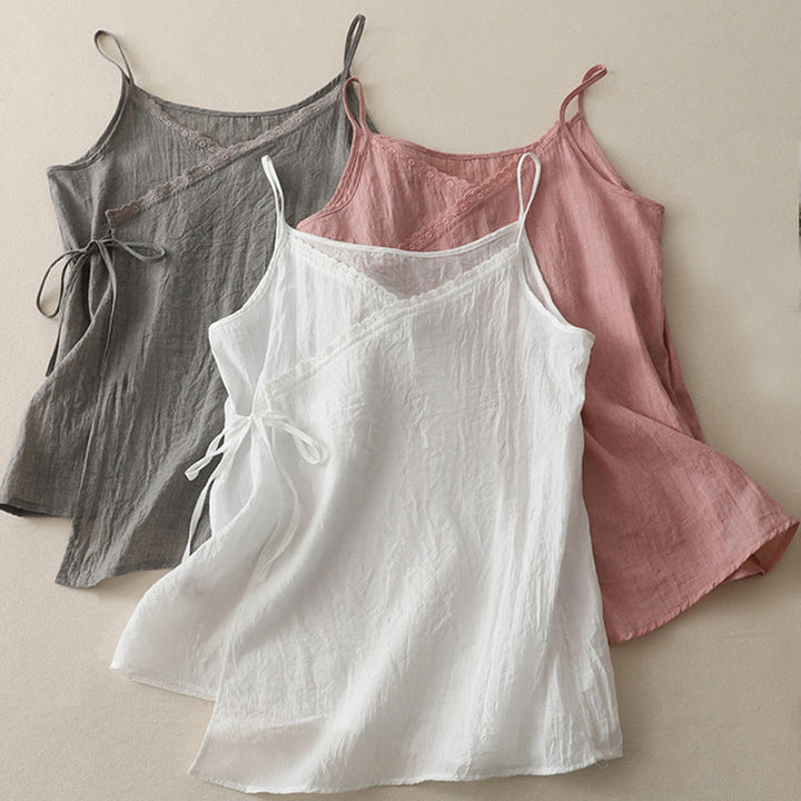 Débardeur vintage sans manches à lacets latéraux et col en V pour femme avec Buddha Stones - image 13