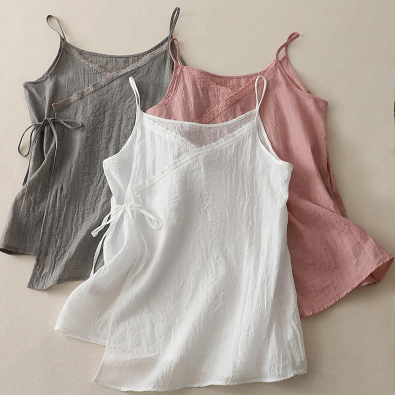 Débardeur vintage sans manches à lacets latéraux et col en V pour femme avec Buddha Stones - image 13