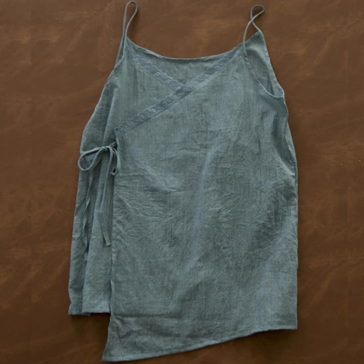 Débardeur vintage sans manches à lacets latéraux et col en V pour femme avec Buddha Stones - CadetBlue - US12，UK/AU16，EU44 (2XL) - image 12