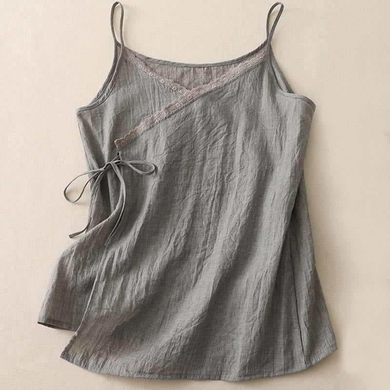 Débardeur vintage sans manches à lacets latéraux et col en V pour femme avec Buddha Stones - Vert foncé - US12，UK/AU16，EU44 (2XL) - image 9