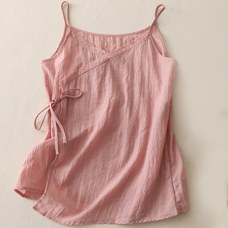 Débardeur vintage sans manches à lacets latéraux et col en V pour femme avec Buddha Stones - Rose clair - US12，UK/AU16，EU44 (2XL) - image 0