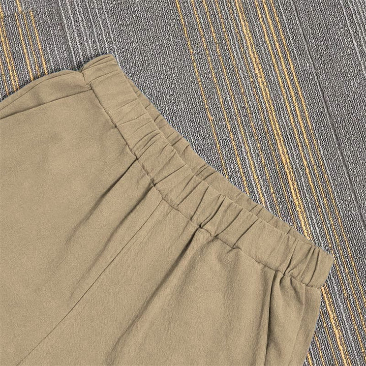 Pantalon décontracté en coton et lin pour femme, couleur pure, Buddha Stones boutons creux et poches - image 3