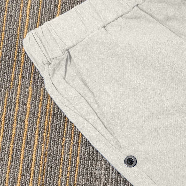 Pantalon décontracté en coton et lin pour femme, couleur pure, Buddha Stones boutons creux et poches