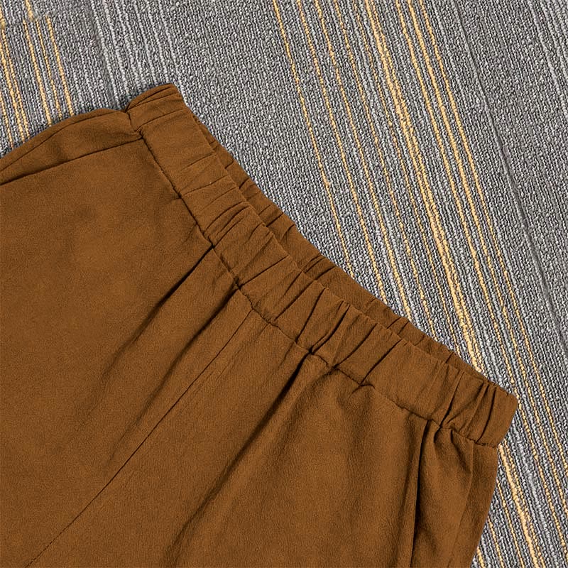 Pantalon décontracté en coton et lin pour femme, couleur pure, Buddha Stones boutons creux et poches