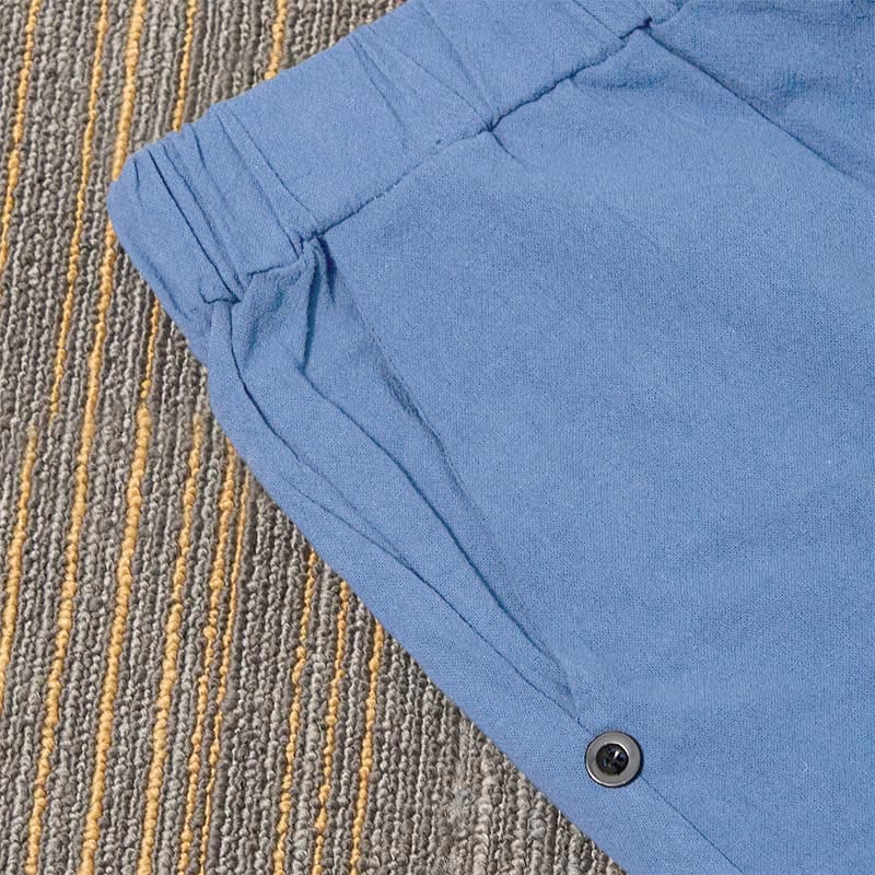Pantalon décontracté en coton et lin pour femme, couleur pure, Buddha Stones boutons creux et poches