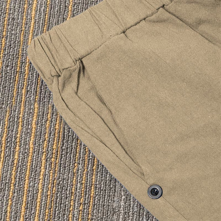 Pantalon décontracté en coton et lin pour femme, couleur pure, Buddha Stones boutons creux et poches