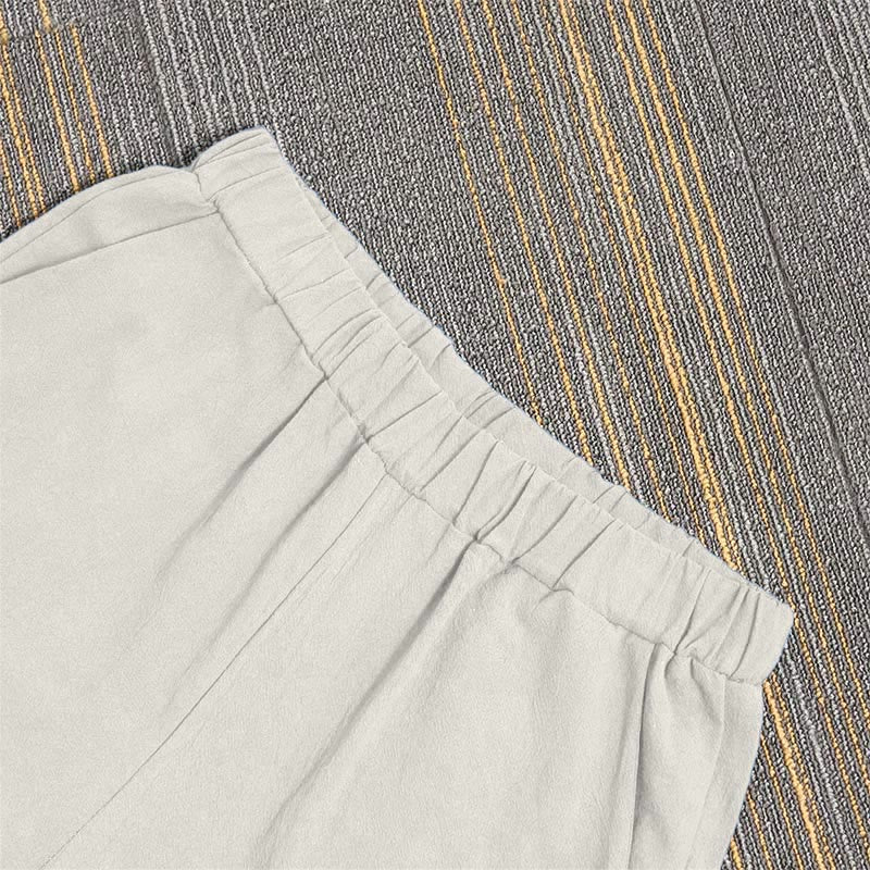 Pantalon décontracté en coton et lin pour femme, couleur pure, Buddha Stones boutons creux et poches