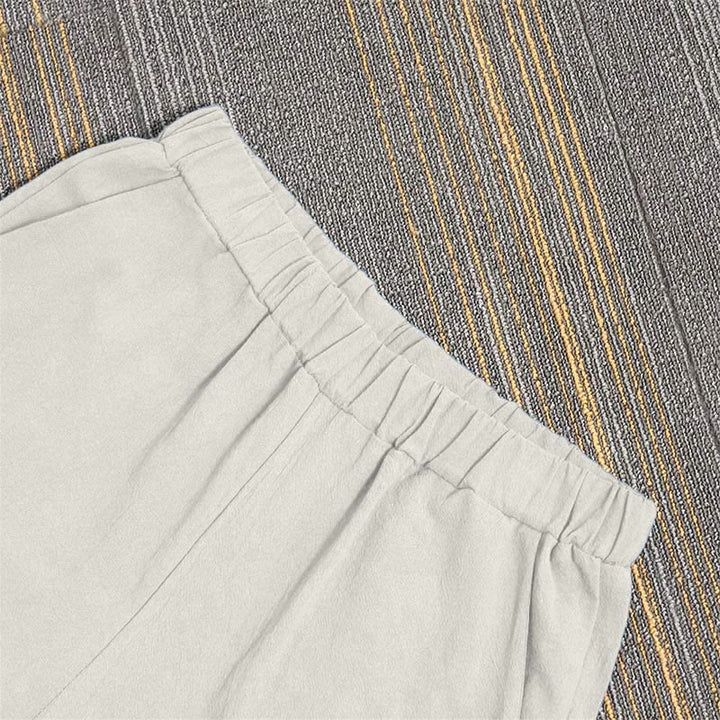Pantalon décontracté en coton et lin pour femme, couleur pure, Buddha Stones boutons creux et poches