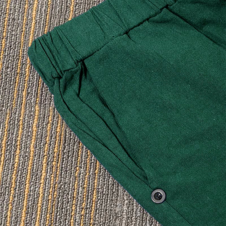 Pantalon décontracté en coton et lin pour femme, couleur pure, Buddha Stones boutons creux et poches