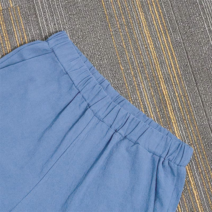 Pantalon décontracté en coton et lin pour femme, couleur pure, Buddha Stones boutons creux et poches