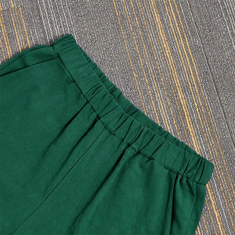 Pantalon décontracté en coton et lin pour femme, couleur pure, Buddha Stones boutons creux et poches