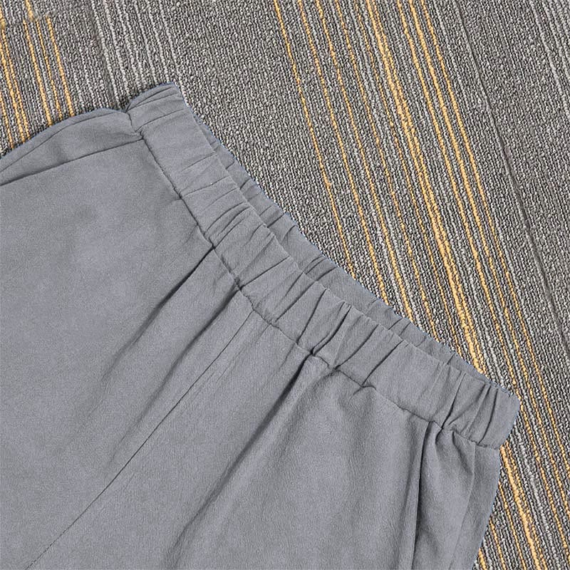 Pantalon décontracté en coton et lin pour femme, couleur pure, Buddha Stones boutons creux et poches