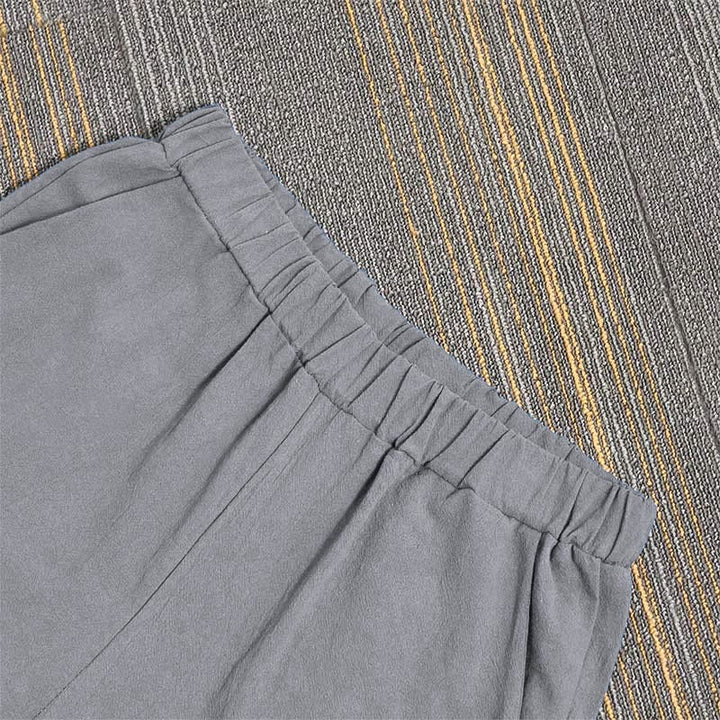 Pantalon décontracté en coton et lin pour femme, couleur pure, Buddha Stones boutons creux et poches