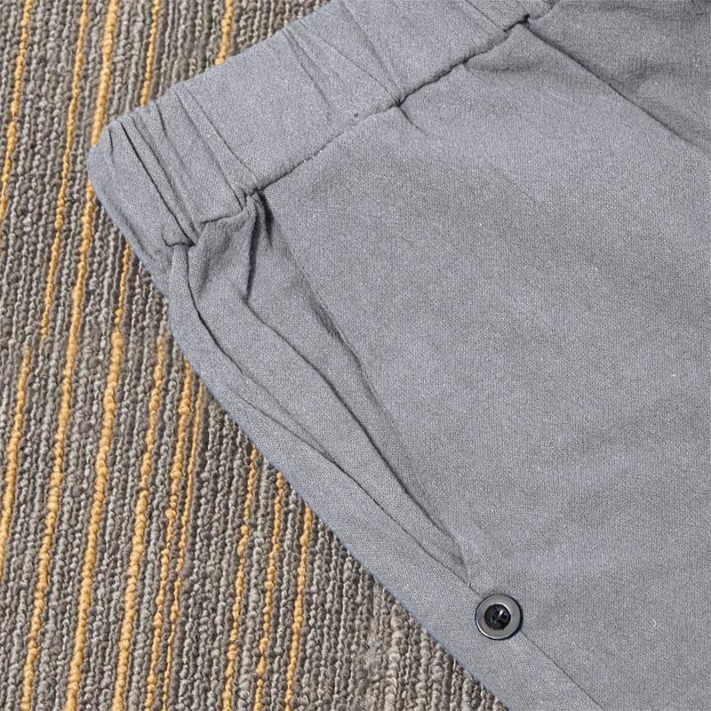 Pantalon décontracté en coton et lin pour femme, couleur pure, Buddha Stones boutons creux et poches