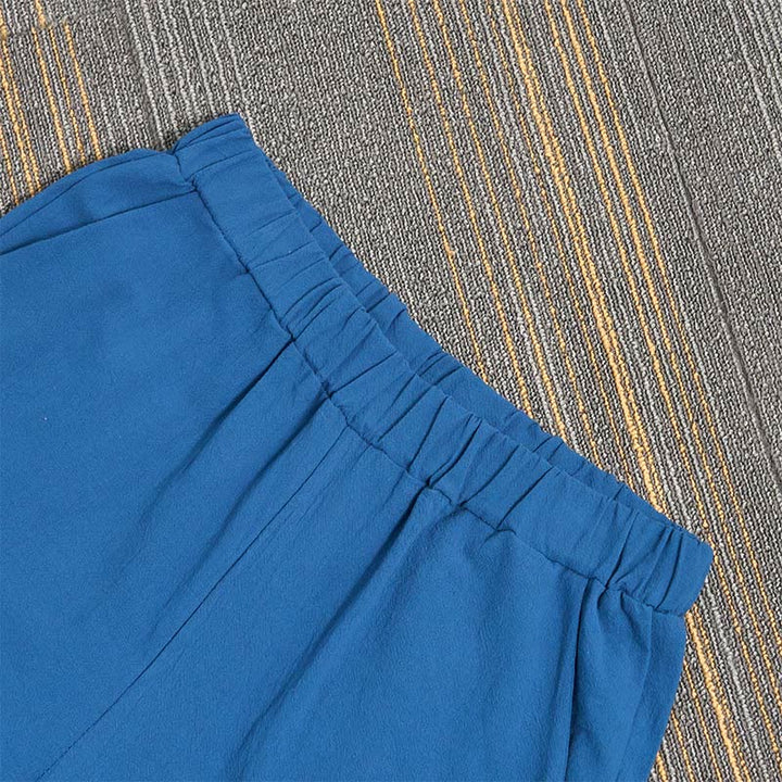 Pantalon décontracté en coton et lin pour femme, couleur pure, Buddha Stones boutons creux et poches