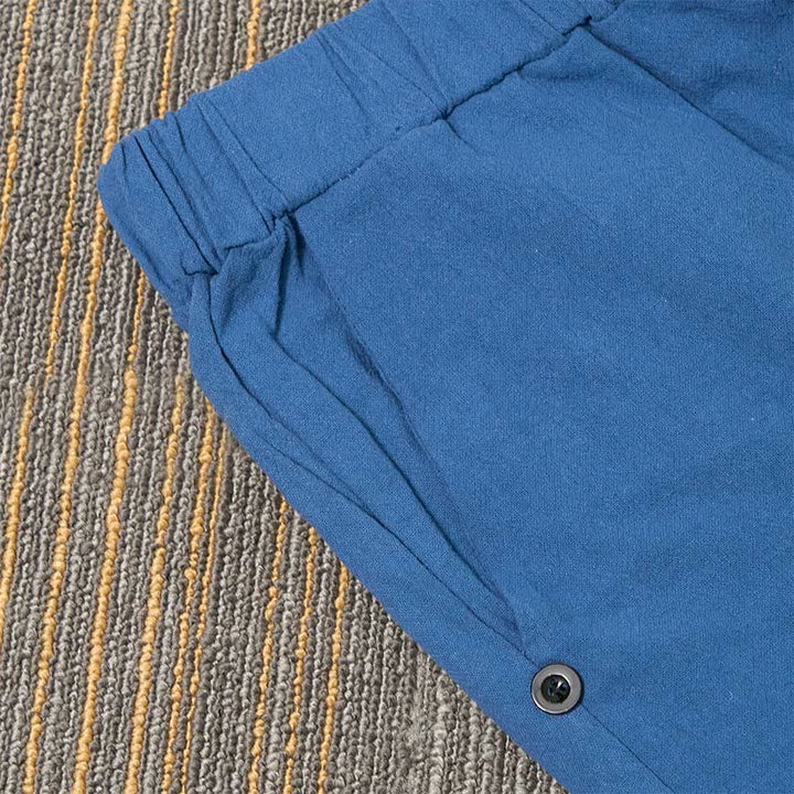 Pantalon décontracté en coton et lin pour femme, couleur pure, Buddha Stones boutons creux et poches