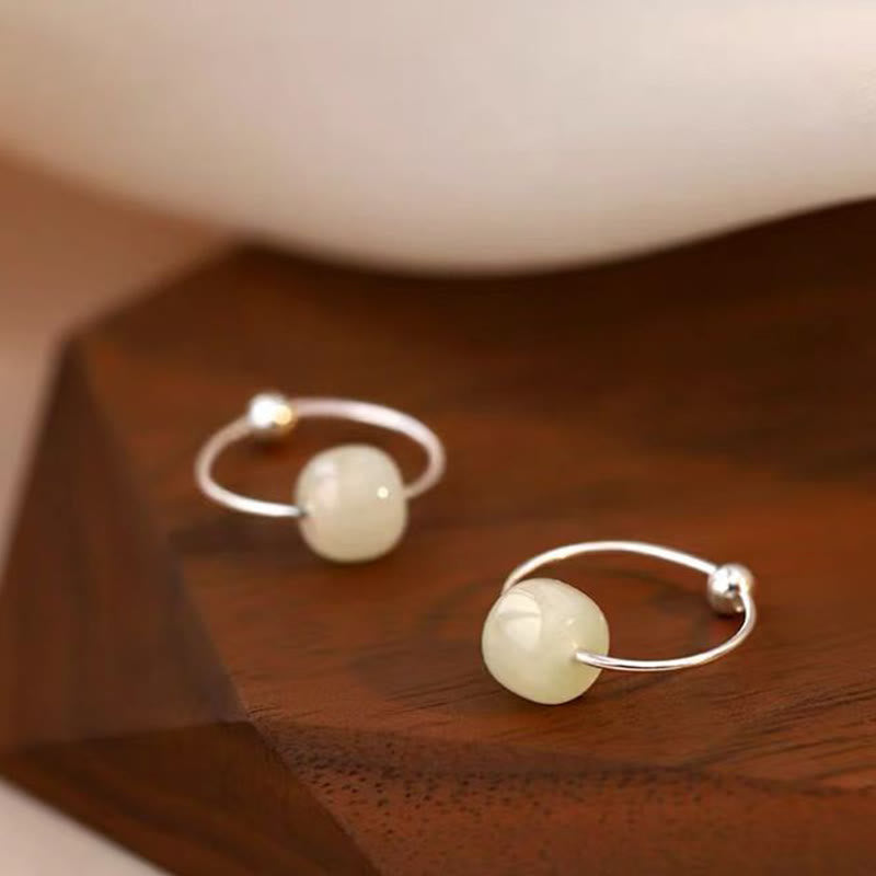 Buddha Stones Boucles d'oreilles porte-bonheur en argent sterling 925 et perles de jade Hetian