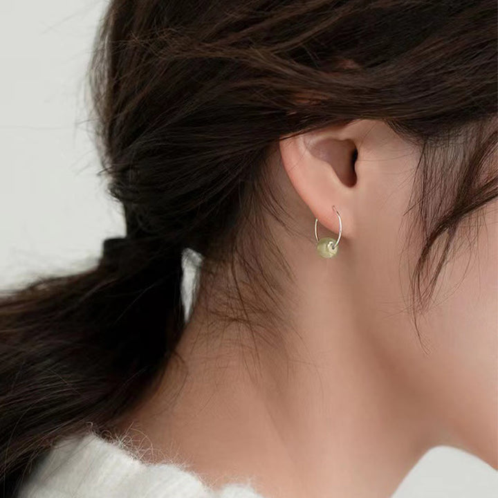 Buddha Stones Boucles d'oreilles porte-bonheur en argent sterling 925 et perles de jade Hetian