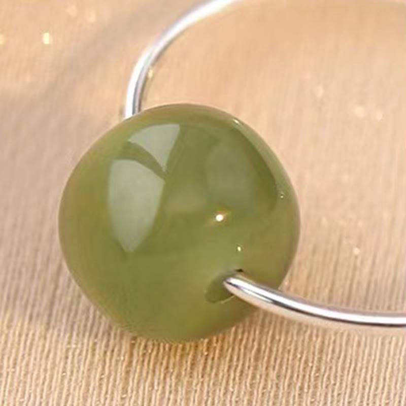 Buddha Stones Boucles d'oreilles porte-bonheur en argent sterling 925 et perles de jade Hetian