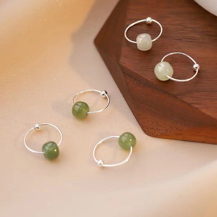 Buddha Stones Boucles d'oreilles porte-bonheur en argent sterling 925 et perles de jade Hetian