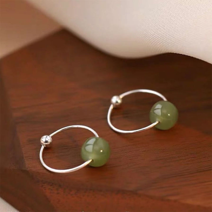 Buddha Stones Boucles d'oreilles porte-bonheur en argent sterling 925 et perles de jade Hetian - Jade (tiges en argent sterling 925) - image 0