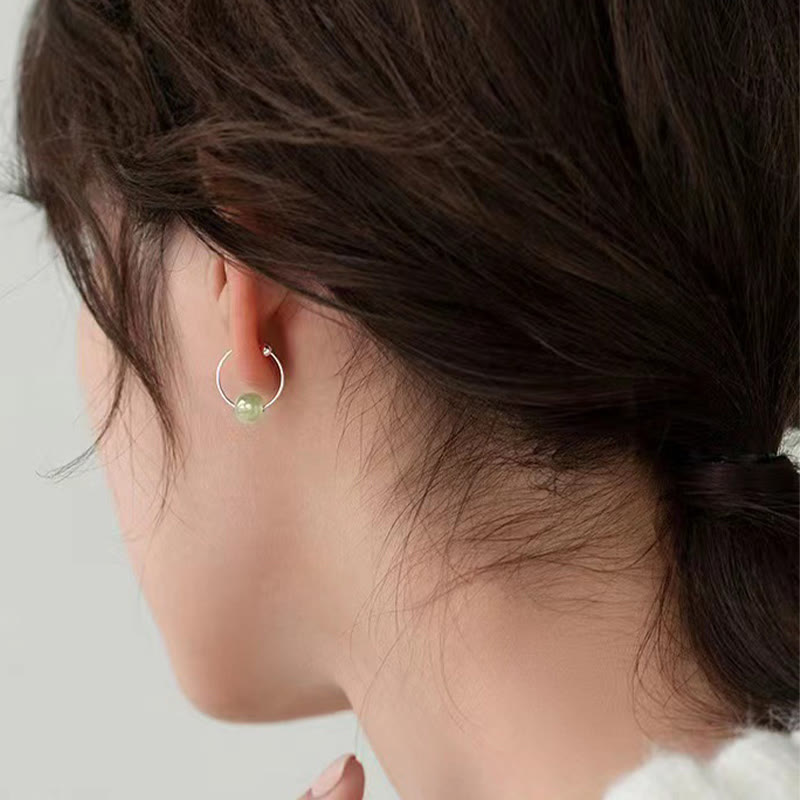 Buddha Stones Boucles d'oreilles porte-bonheur en argent sterling 925 et perles de jade Hetian