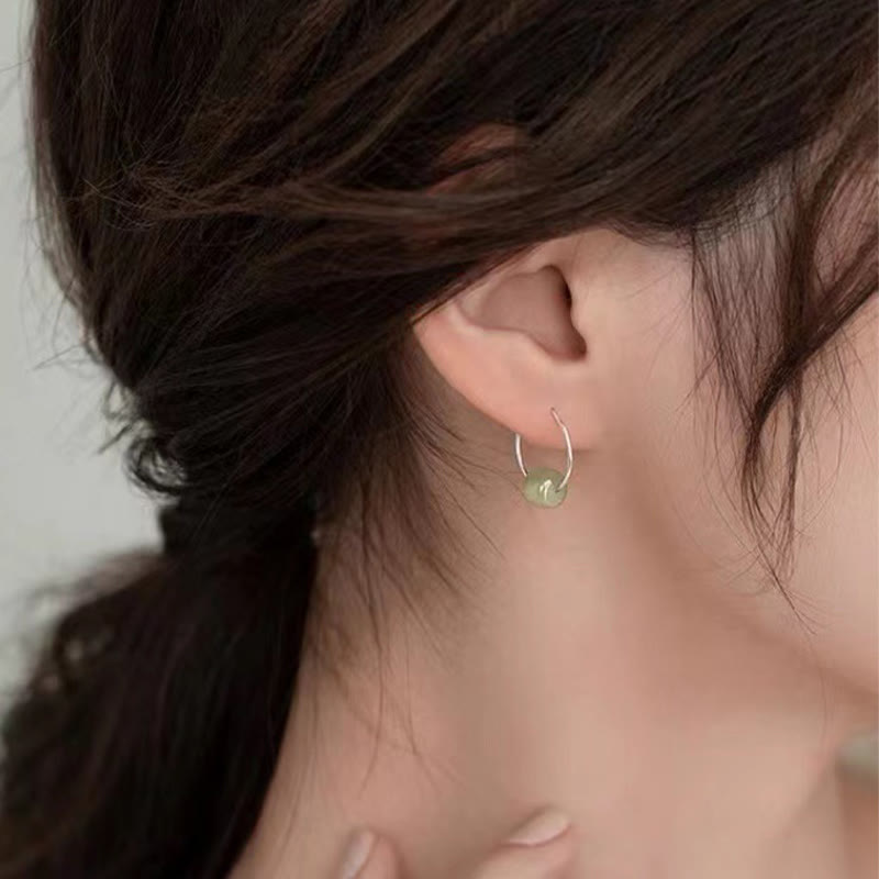 Buddha Stones Boucles d'oreilles porte-bonheur en argent sterling 925 et perles de jade Hetian