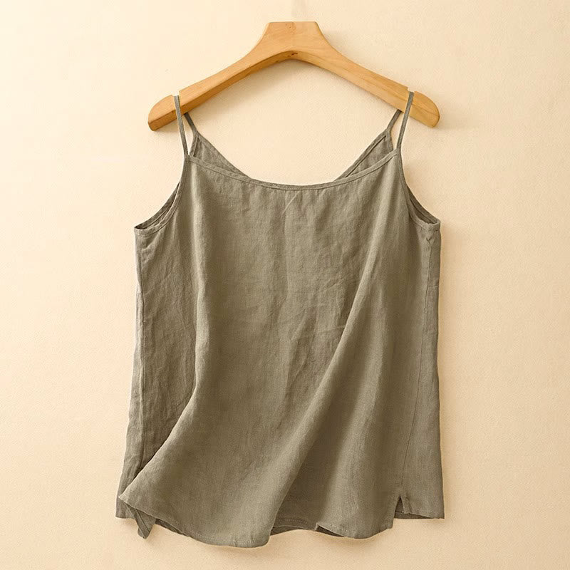 Gilet sans manches en coton et lin pour femme, broderie ethnique asymétrique, motif Buddha Stones - image 1