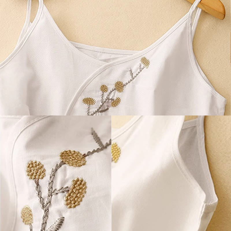 Gilet sans manches en coton et lin pour femme, broderie ethnique asymétrique, motif Buddha Stones - image 9