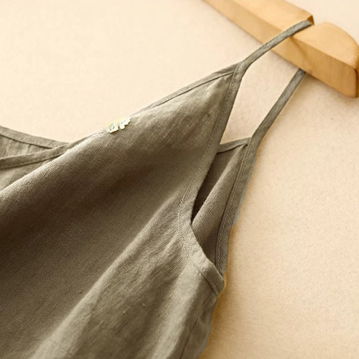 Gilet sans manches en coton et lin pour femme, broderie ethnique asymétrique, motif Buddha Stones - image 3