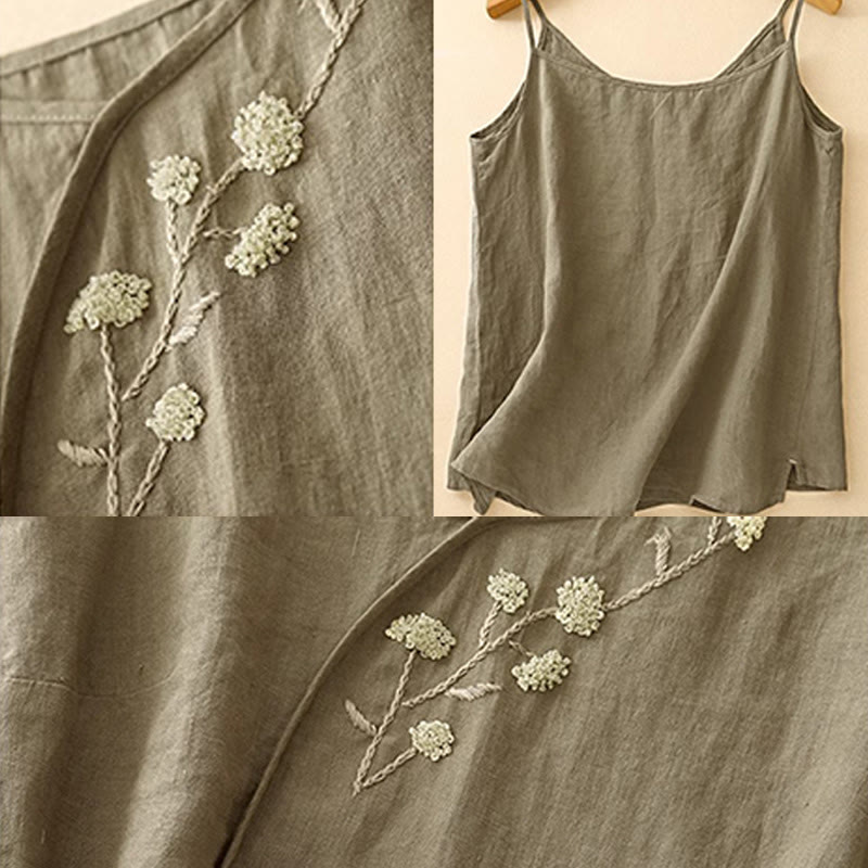 Gilet sans manches en coton et lin pour femme, broderie ethnique asymétrique, motif Buddha Stones - image 5