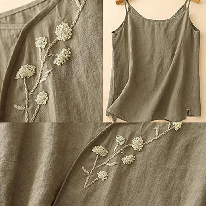 Gilet sans manches en coton et lin pour femme, broderie ethnique asymétrique, motif Buddha Stones - image 5