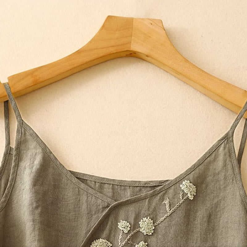 Gilet sans manches en coton et lin pour femme, broderie ethnique asymétrique, motif Buddha Stones - image 2