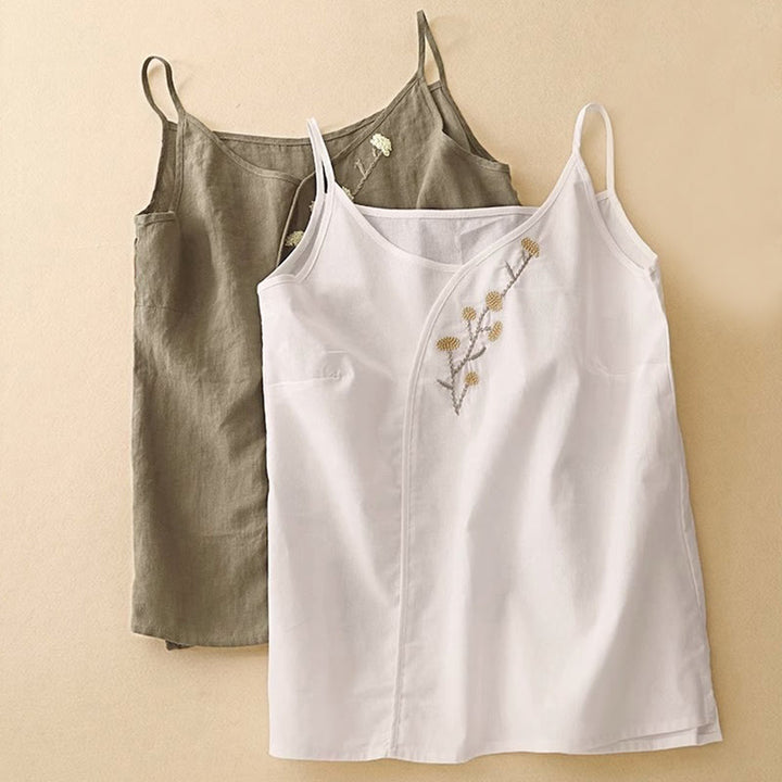 Gilet sans manches en coton et lin pour femme, broderie ethnique asymétrique, motif Buddha Stones - image 11