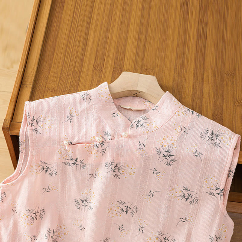 Gilet sans manches en coton pour femme, imprimé rétro de Buddha Stones , motif floral et végétal, motif grenouille chinoise, bouton - image 12