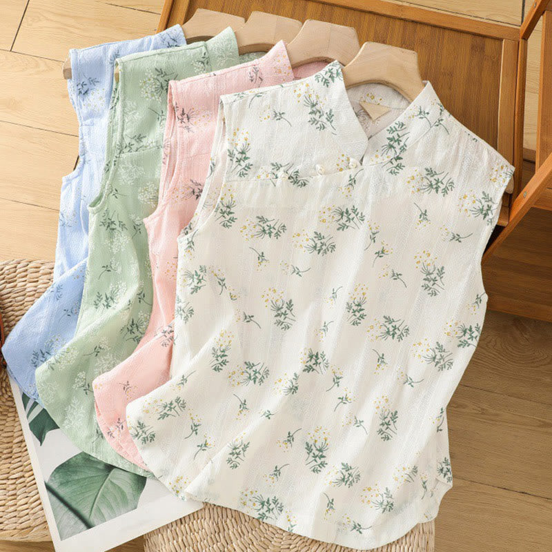 Gilet sans manches en coton pour femme, imprimé rétro de Buddha Stones , motif floral et végétal, motif grenouille chinoise, bouton - image 30