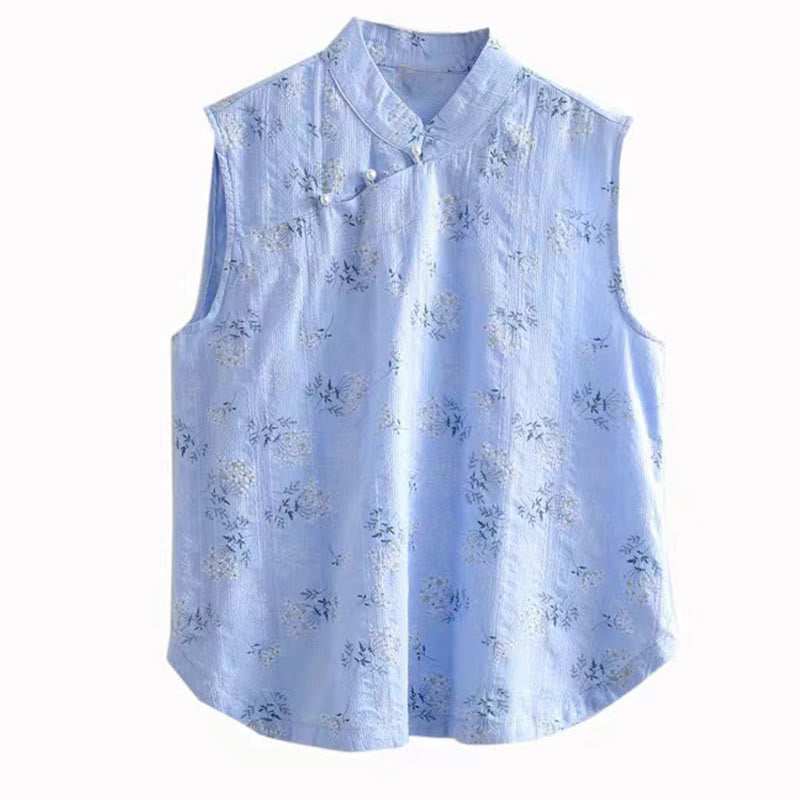 Gilet sans manches en coton pour femme, imprimé rétro de Buddha Stones , motif floral et végétal, motif grenouille chinoise, bouton - image 29