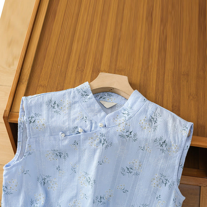 Gilet sans manches en coton pour femme, imprimé rétro de Buddha Stones , motif floral et végétal, motif grenouille chinoise, bouton - image 27