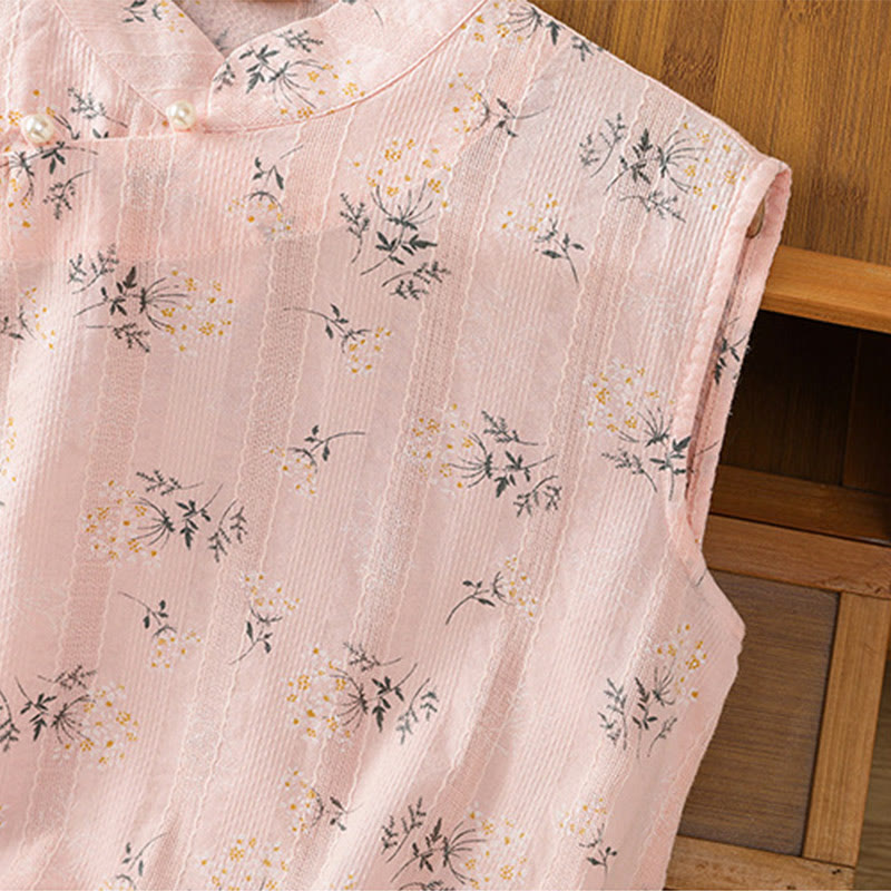 Gilet sans manches en coton pour femme, imprimé rétro de Buddha Stones , motif floral et végétal, motif grenouille chinoise, bouton - image 14