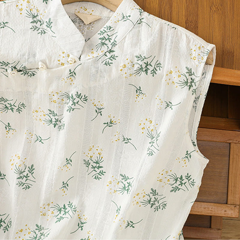 Gilet sans manches en coton pour femme, imprimé rétro de Buddha Stones , motif floral et végétal, motif grenouille chinoise, bouton - image 4