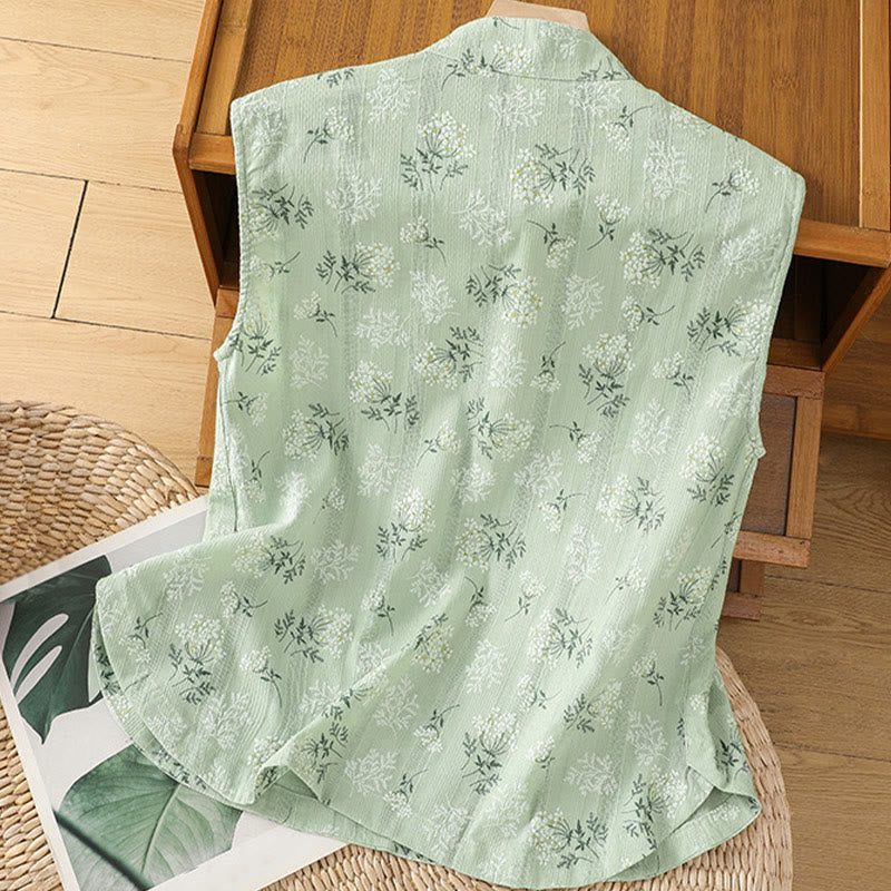 Gilet sans manches en coton pour femme, imprimé rétro de Buddha Stones , motif floral et végétal, motif grenouille chinoise, bouton - image 18