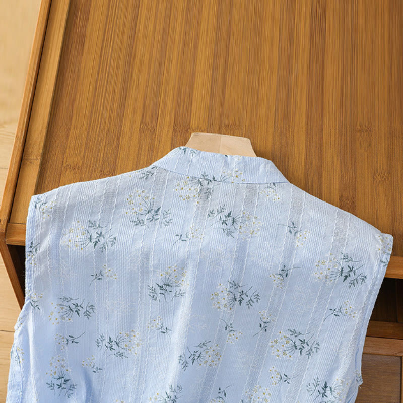 Gilet sans manches en coton pour femme, imprimé rétro de Buddha Stones , motif floral et végétal, motif grenouille chinoise, bouton - image 28